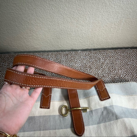 Fossil Rachel Blue Gray /Cream Coated Canvas KEY Leather Shoulder Tote Bag - Picture 13 of 14